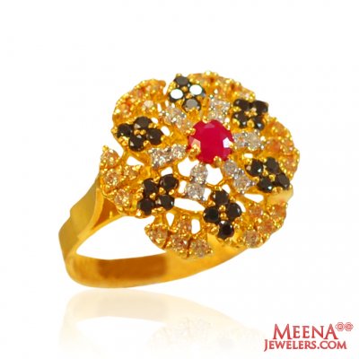 22Kt Gold CZ and Colored Stone Ring ( Ladies Rings with Precious Stones )