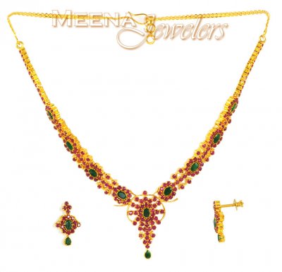 22Kt Gold Ruby and Emerald Set ( Combination Necklace Set )