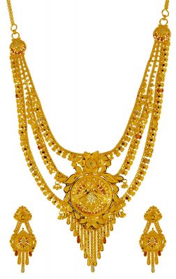 22K Gold Three Tone Necklace Set ( 22 Kt Gold Sets )