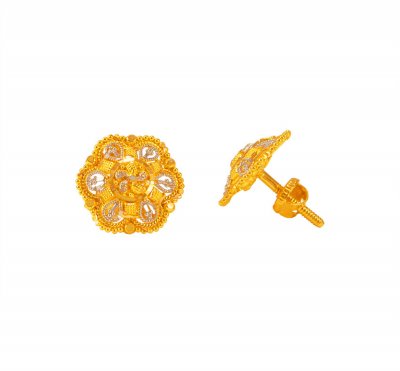 22kt Gold 2 Tone Earrings ( 22 Kt Gold Tops )