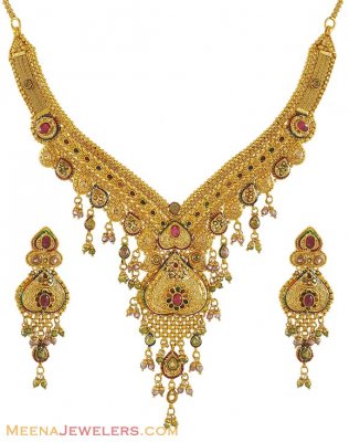 22k Antique Necklace Earring Set ( Antique Necklace Sets )