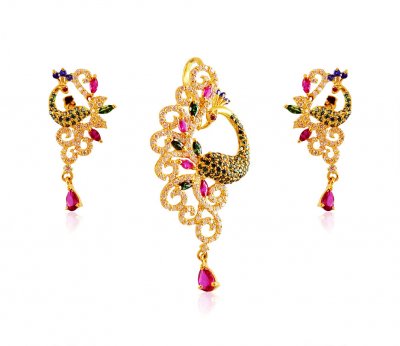 22K Gold Peacock Pendant Set ( Fancy Pendant Set )