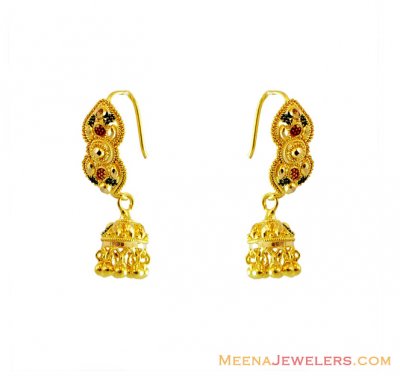 22K Meena Chandelier Earrings ( 22Kt Gold Fancy Earrings )