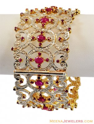 22K Designer Ruby Cz Wide Bangle  ( Precious Stone Bangles )