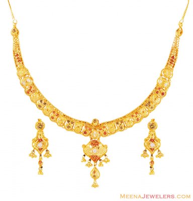 22K Gold Multi Color Necklace Set ( 22 Kt Gold Sets )