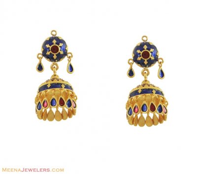 22K Meenakari Chandelier Earrings ( Exquisite Earrings )