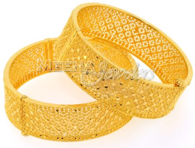 22 K Gold Wide Bangle (Kara) Pair ( Kadas )