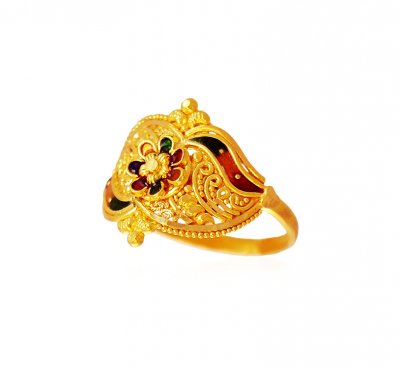 22K Traditional Meenakari Ring ( Ladies Gold Ring )