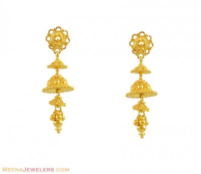 22k Layered Jhumki Earrings - ErFc11067 - 22Kt yellow gold 3 layers ...