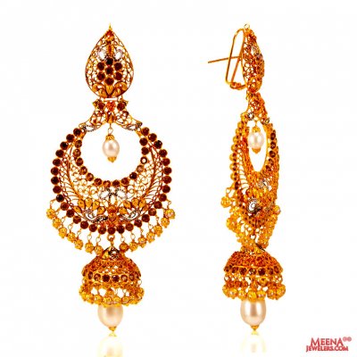 22K Gold Chandbali Earrings ( 22Kt Gold Fancy Earrings )