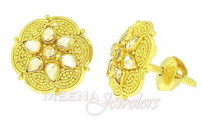 Polki style Gold Earrings ( 22 Kt Gold Tops )