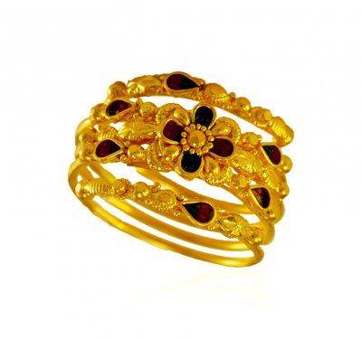 22K Gold Spiral Meenakari Ring ( Ladies Gold Ring )