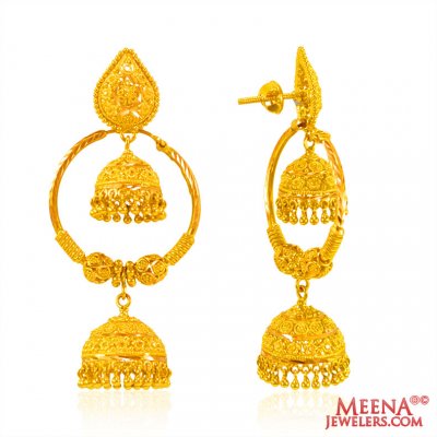 22 Kt Gold Hoops with Jhumki ( Hoop Earrings )