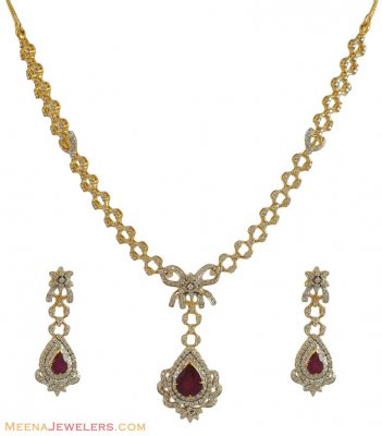 Ruby,Diamond Necklace Set (2Tone) ( Diamond Necklace Sets )