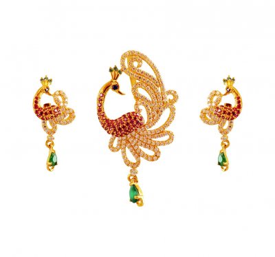 22K Beautiful Peacock Pendant Set ( Fancy Pendant Set )