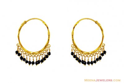 22K Gold Hoops With Black Beads ( Hoop Earrings )