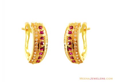 Designer Ruby Studded Clip Ons 22k ( Precious Stone Earrings )