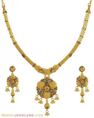 Gold Meenakari Necklace Set ( 22 Kt Gold Sets )