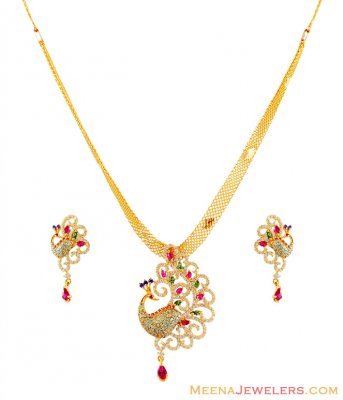 Designer Peacock Signity Set 22k  ( Gold Designer Sets )