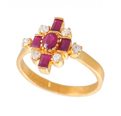 Gold Ring with Ruby and CZ ( Ladies Rings with Precious Stones )