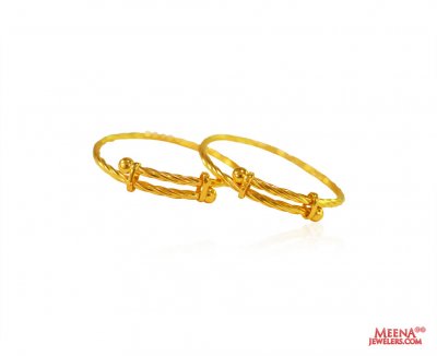 22K Gold Rope Style Kids Kada 2pc ( Baby Bangles )