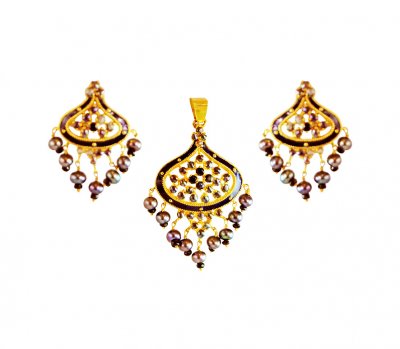 22k Gold colored stone Pendant Set ( Precious Stone Pendant Sets )