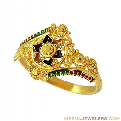 22k Gold Fancy Meenakari Ring  ( Ladies Gold Ring )