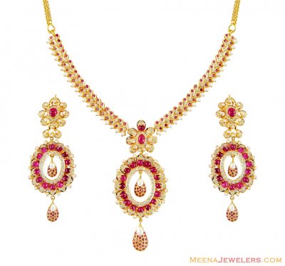 Designer 22K Ruby Pearl Necklace ( Gold Designer Sets )