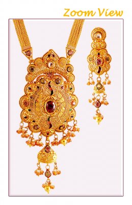 22Kt Antique Long Necklace Set ( Bridal Necklace Sets )