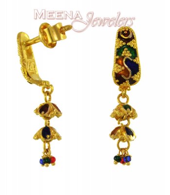 Gold MeenaKari Earrings ( 22Kt Gold Fancy Earrings )