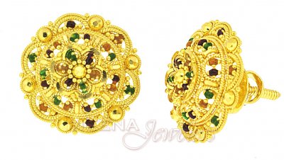 22Kt Gold Earrings with Meenakari ( 22 Kt Gold Tops )