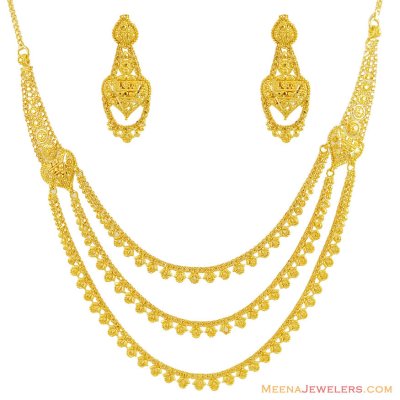 22K Gold Fancy Layered Necklace Set ( Light Sets )