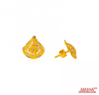 22Kt Gold two tone Designer Earrings ( 22 Kt Gold Tops )