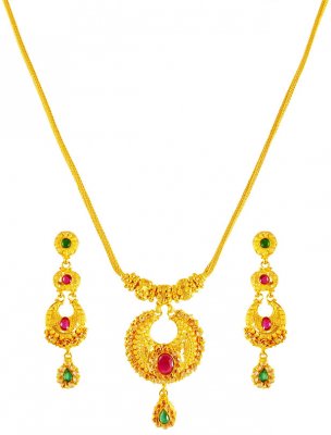 22kt Gold Precious Stones Set ( Gold Designer Sets )