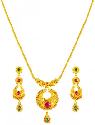 22kt Gold Precious Stones Set ( Gold Designer Sets )