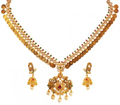 22KT Gold Temple Necklace Set ( Gold Designer Sets )