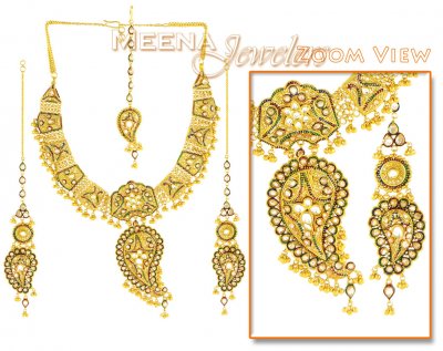 22Kt Antique, Bridal Necklace Set ( Antique Necklace Sets )