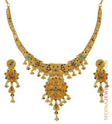 22k Meenakari Necklace Set ( Antique Necklace Sets )