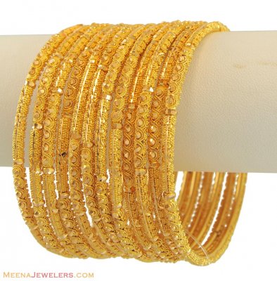 22K Gold Filigree Churis Set ( Set of Bangles )