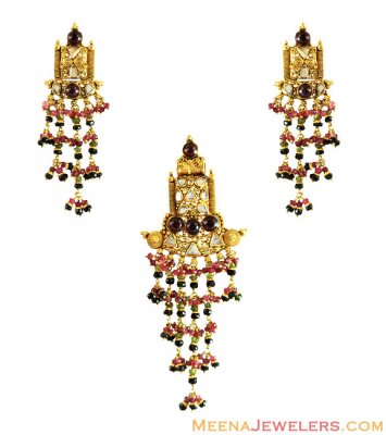 Antique Polki Pendant Set (22 K) ( Antique Pendant Sets )