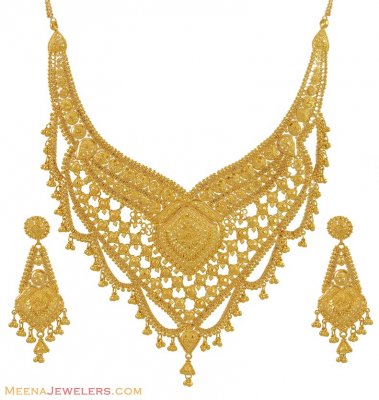 Gold Necklace and Earrings (22Kt) ( 22 Kt Gold Sets )