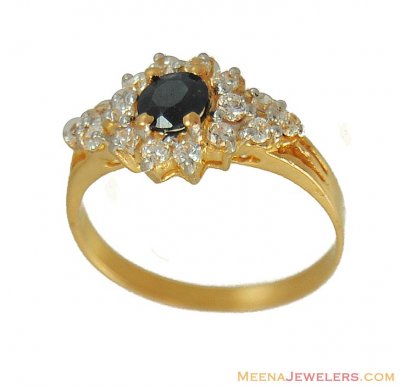 Gold Ring with Sapphire CZ ( Ladies Rings with Precious Stones )