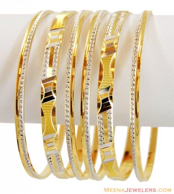 22k Designer Rhodium Bangles (6 pc) ( Two Tone Bangles )