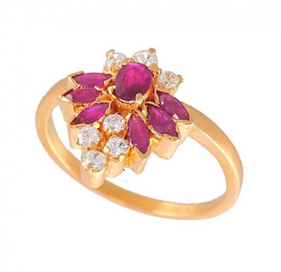 Gold Ring with Ruby and CZ ( Ladies Rings with Precious Stones )