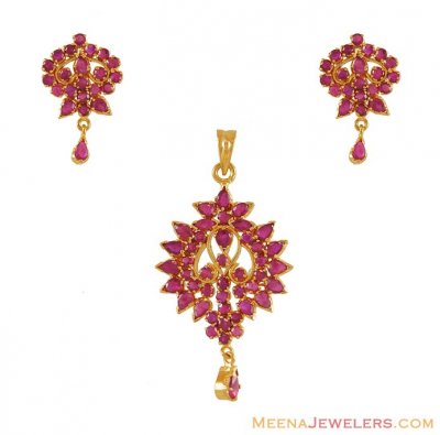 22Kt Gold Ruby Pendant Set ( Precious Stone Pendant Sets )