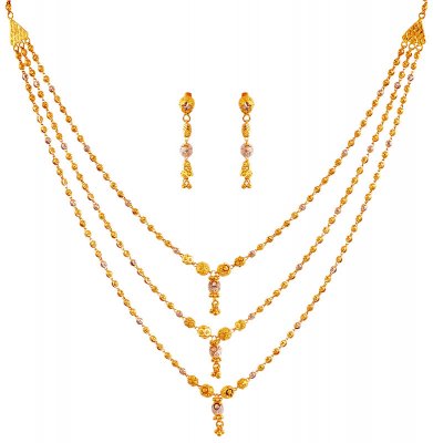 22K Three Layered  Necklace Set  ( Light Sets )