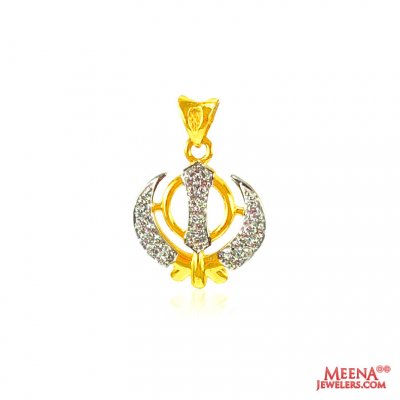 22 kt gold Khanda pendant with CZ ( Khanda Pendants )