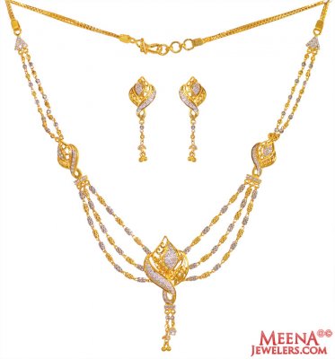 22k Gold Fancy Two Tone Necklace ( Light Sets )