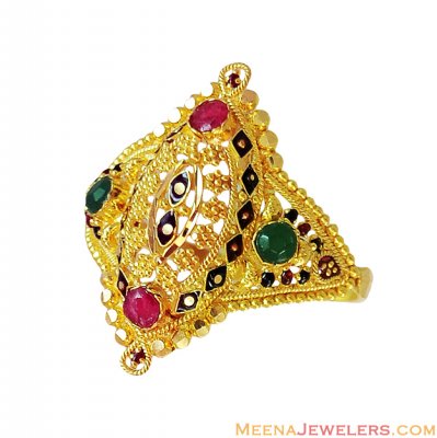 Designer Meenakari Ring 22K Gold  ( Ladies Gold Ring )