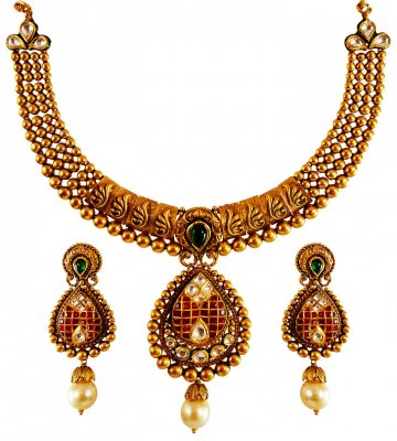 22 Kt Gold Antique Necklace Set ( Antique Necklace Sets )